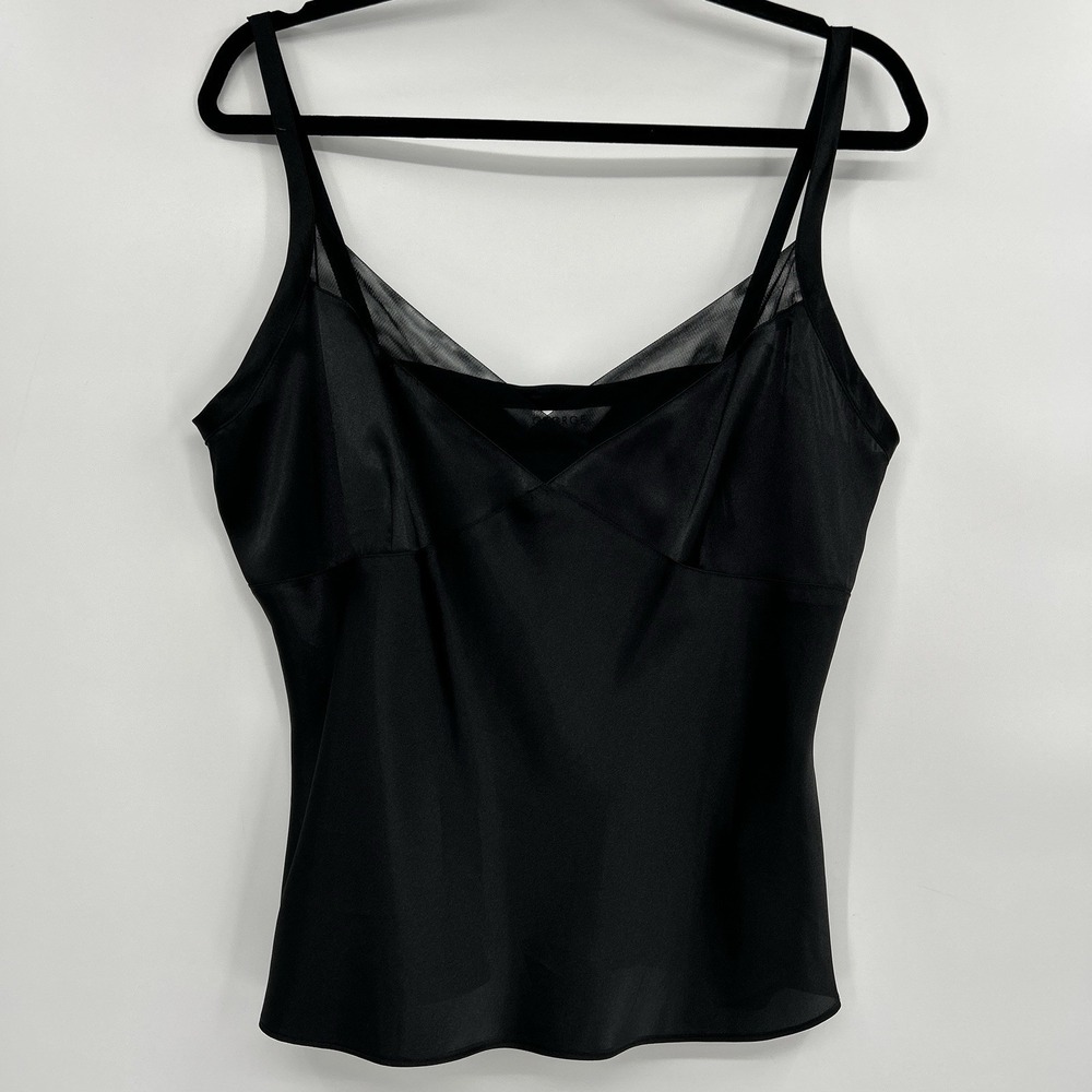 Vintage Y2K Babydoll Cami Tank Top Womens L Black Satin Whimsigoth Going Out Top